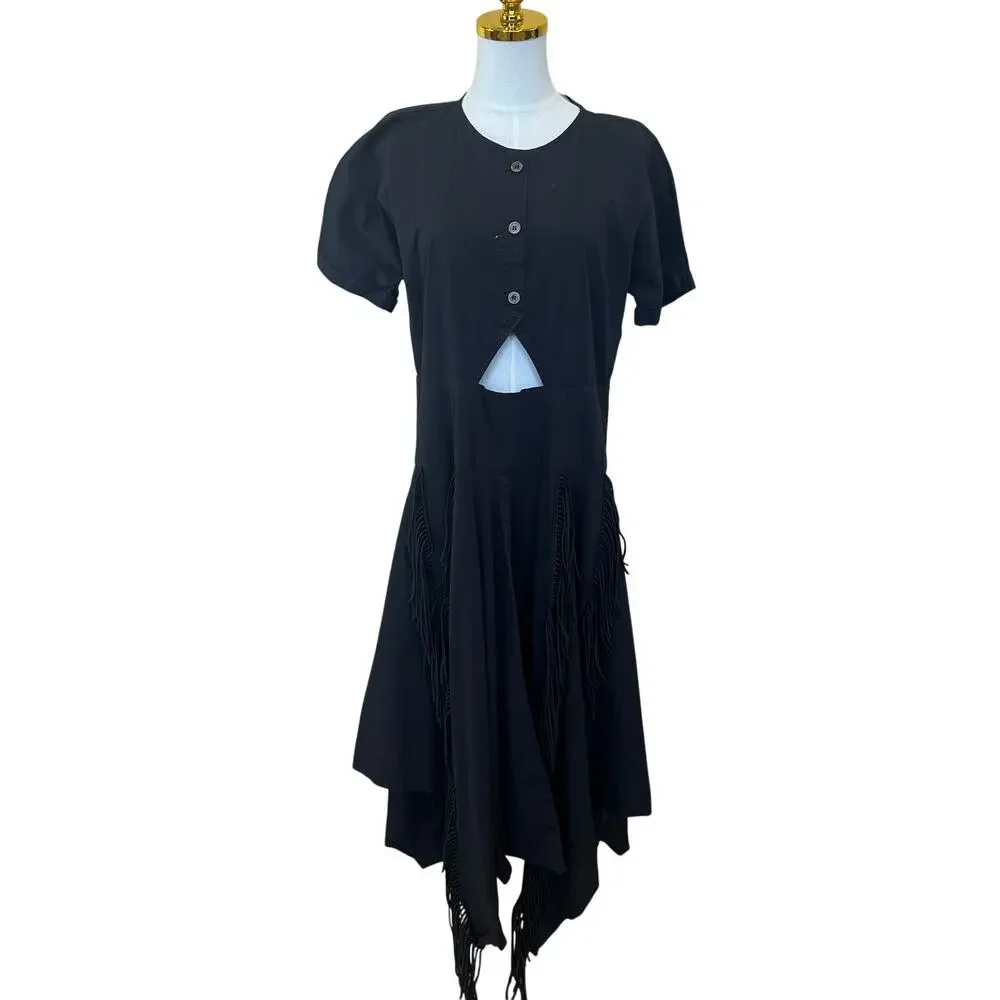 Bibhu Mohapatra Black Fringe Midi Shirt Dress Size 4 Western Rodeo Designer $455 - Picture 8 of 11